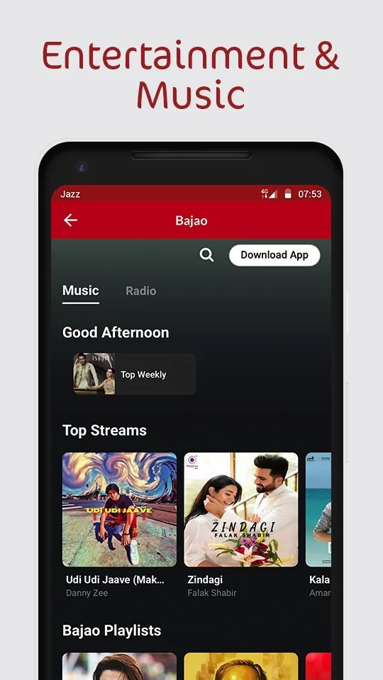 Jazz World entertainment and music screen